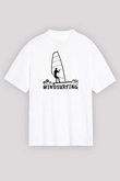 Rüzgar Sörfü Baskılı Unisex Beyaz Oversize Tişört - Tshirt