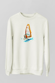 Rüzgar Sörfü Baskılı Unisex Ekru Sweatshirt