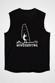 Rüzgar Sörfü - Windsurf Baskılı Unisex Siyah Kolsuz Tişört