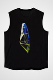 Rüzgar Sörfü - Windsurf Baskılı Unisex Siyah Kolsuz Tişört