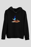 Rüzgar Sörfü - Windsurf Baskılı Unisex Siyah Kapüşonlu Sweatshirt