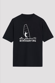 Rüzgar Sörfü - Windsurf Baskılı Unisex Siyah Oversize Tişört