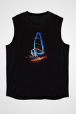 Rüzgar Sörfü - Windsurf Baskılı Unisex Siyah Kolsuz Tişört