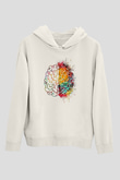 Sağ ve Sol Beyin Baskılı Unisex Ekru Hoodie
