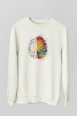 Sağ ve Sol Beyin Baskılı Unisex Ekru Sweatshirt