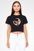 Sailor Moon Baskılı Siyah Crop Top Kadın Tişört - Tshirt