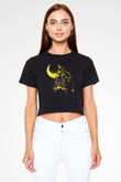 Sailor Moon Baskılı Siyah Crop Top Kadın Tişört - Tshirt