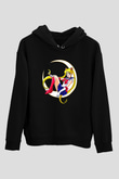 Sailor Moon Baskılı Unisex Siyah Hoodie