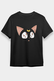 Sailor Moon Baskılı Unisex Siyah Tişört - Tshirt