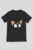 Sailor Moon Baskılı Unisex Siyah V Yaka Tişört - Tshirt