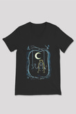 Sailor Moon Baskılı Unisex Siyah V Yaka Tişört - Tshirt