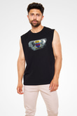 Saint Barthelemy Bayrağı Baskılı Unisex Siyah Kolsuz Tişört