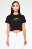 Saint Kitts ve Nevis Bayrağı Baskılı Kadın Crop Top Siyah Tişört