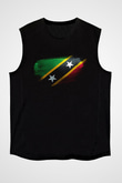 Saint Kitts ve Nevis Bayrağı Baskılı Unisex Siyah Kolsuz Tişört
