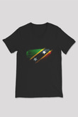Saint Kitts ve Nevis Bayrağı Baskılı Unisex Siyah V Yaka Tişört