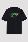 Saint Kitts ve Nevis Bayrağı Baskılı Unisex Siyah Oversize Tişört