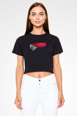 Saint Martin Bayrağı Baskılı Kadın Crop Top Siyah Tişört