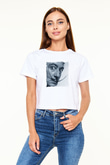 Salvador Dali Baskılı Beyaz Kadın Crop Top Tişört