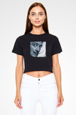 Salvador Dali Baskılı Siyah Kadın Crop Top Tişört