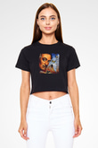Salvador Dali Baskılı Siyah Kadın Crop Top Tişört