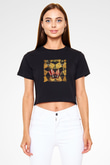 Salvador Dali Baskılı Siyah Kadın Crop Top Tişört