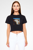 Salvador Dali Baskılı Siyah Kadın Crop Top Tişört