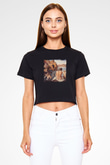 Salvador Dali Baskılı Siyah Kadın Crop Top Tişört