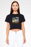 Salvador Dali Baskılı Siyah Kadın Crop Top Tişört