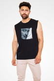Salvador Dali Baskılı Unisex Siyah Kolsuz Tişört