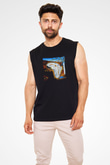 Salvador Dali Baskılı Unisex Siyah Kolsuz Tişört
