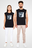 Salvador Dali Baskılı Unisex Siyah Kolsuz Tişört