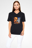 Salvador Dali Baskılı Unisex Siyah V Yaka Tişört