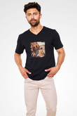 Salvador Dali Baskılı Unisex Siyah V Yaka Tişört