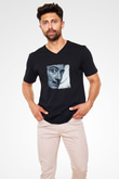Salvador Dali Baskılı Unisex Siyah V Yaka Tişört