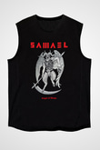 Samael Baskılı Unisex Siyah Kolsuz Tişört - Tshirt