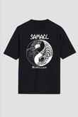 Samael Baskılı Unisex Siyah Oversize Tişört - Tshirt