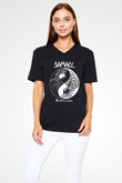 Samael Baskılı Unisex Siyah V Yaka Tişört - Tshirt