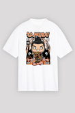 Samurai Baskılı Unisex Beyaz Oversize Tişört