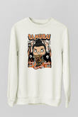 Samurai Baskılı Unisex Beyaz Sweatshirt