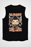 Samurai Baskılı Unisex Siyah Kolsuz Tişört