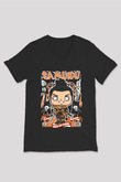 Samurai Baskılı Unisex Siyah V Yaka Tişört