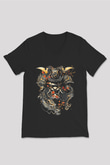 Samurai Baskılı Unisex Siyah  V Yaka Tişört