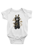 Samurai Biker Baskılı Beyaz Unisex Bebek Body - Zıbın