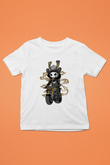 Samurai Biker Baskılı Beyaz Unisex Çocuk Tişört