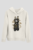 Samurai Biker Baskılı Beyaz Unisex Hoodie