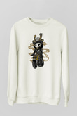 Samurai Biker Baskılı Beyaz Unisex Sweatshirt