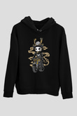 Samurai Biker Baskılı Siyah Unisex Hoodie