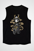 Samurai Biker Baskılı Siyah Unisex Kolsuz Tişört