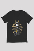 Samurai Biker Baskılı Siyah Unisex V Yaka Tişört