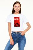 Samurai Jack Beyaz  Crop Top Tişört